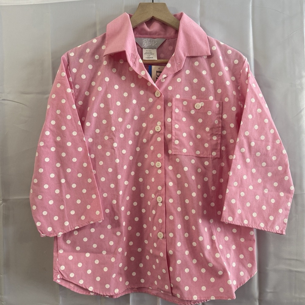 Blair Dress Shirt Women Sz 10P Pink Polka Dot  3/4 Sleeve Button Up Top New Tags - Picture 2 of 7